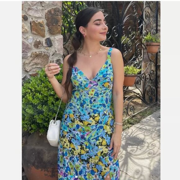 ZARA Floral Print V-Neck Midi Dress Sleeveless Flowy Size L NEW WITH TAG! - Picture 10 of 10